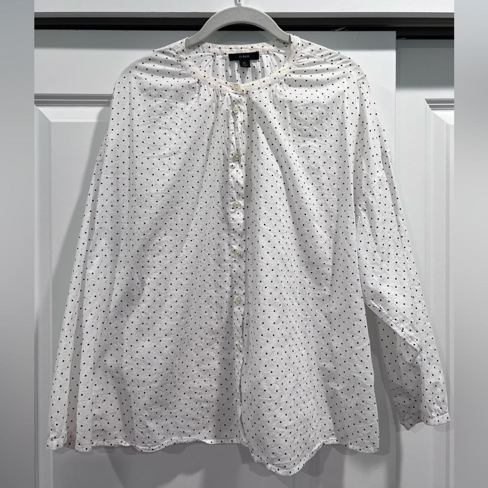 J Crew Polka Dot Cotton Button Down Blouse